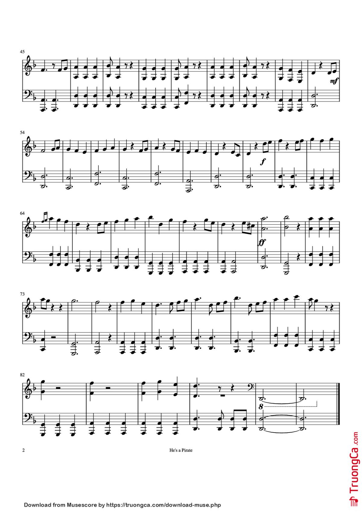 Page 2 of the piano sheet music PDF Piano – He