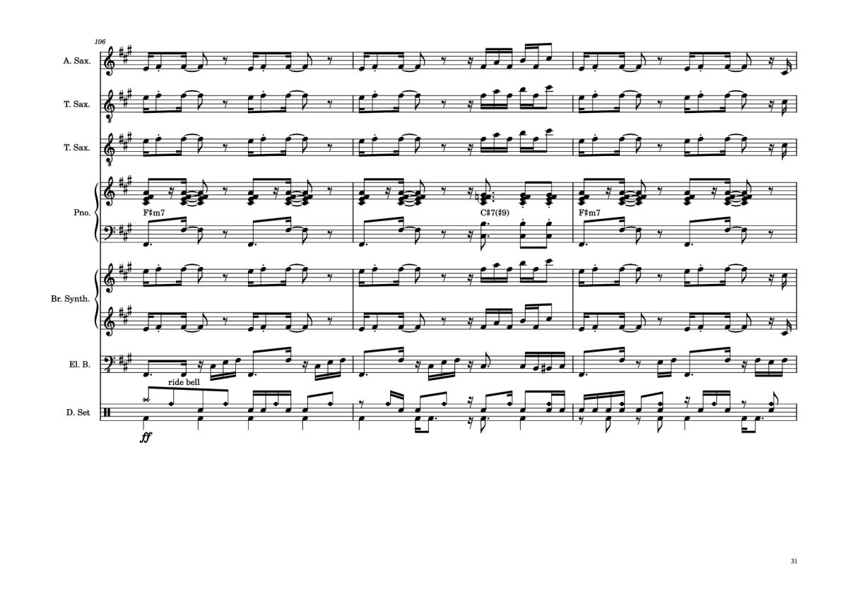 Page 31 of the piano sheet music PDF Piano Guitar Tab – 176th Street Piano by Transcribed by
