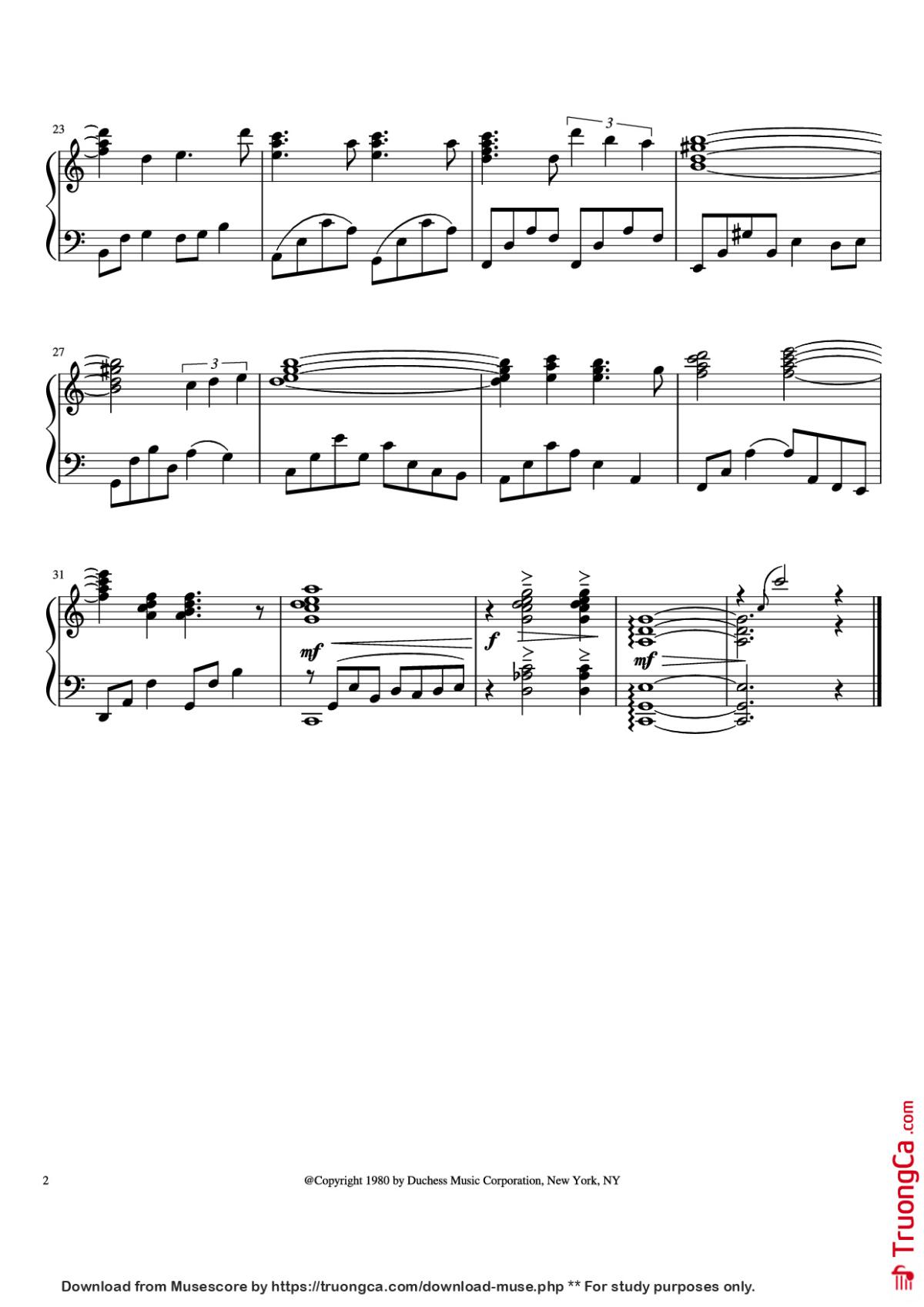 Page 2 of the piano sheet music PDF Piano – Somewhere in Time Piano by John Barry