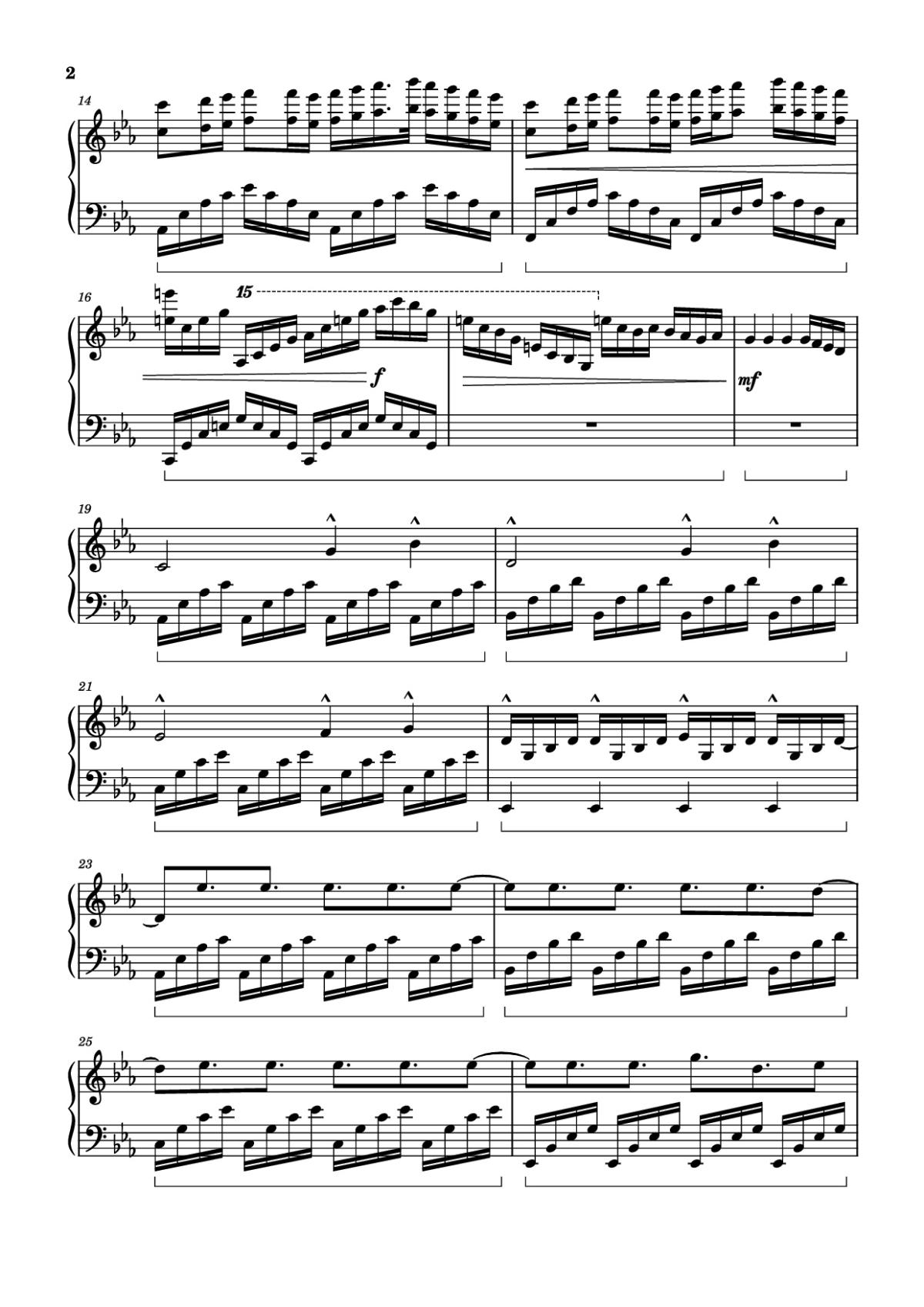 Page 2 of the piano sheet music PDF Piano – ICARUS Piano by Arr.: Dave