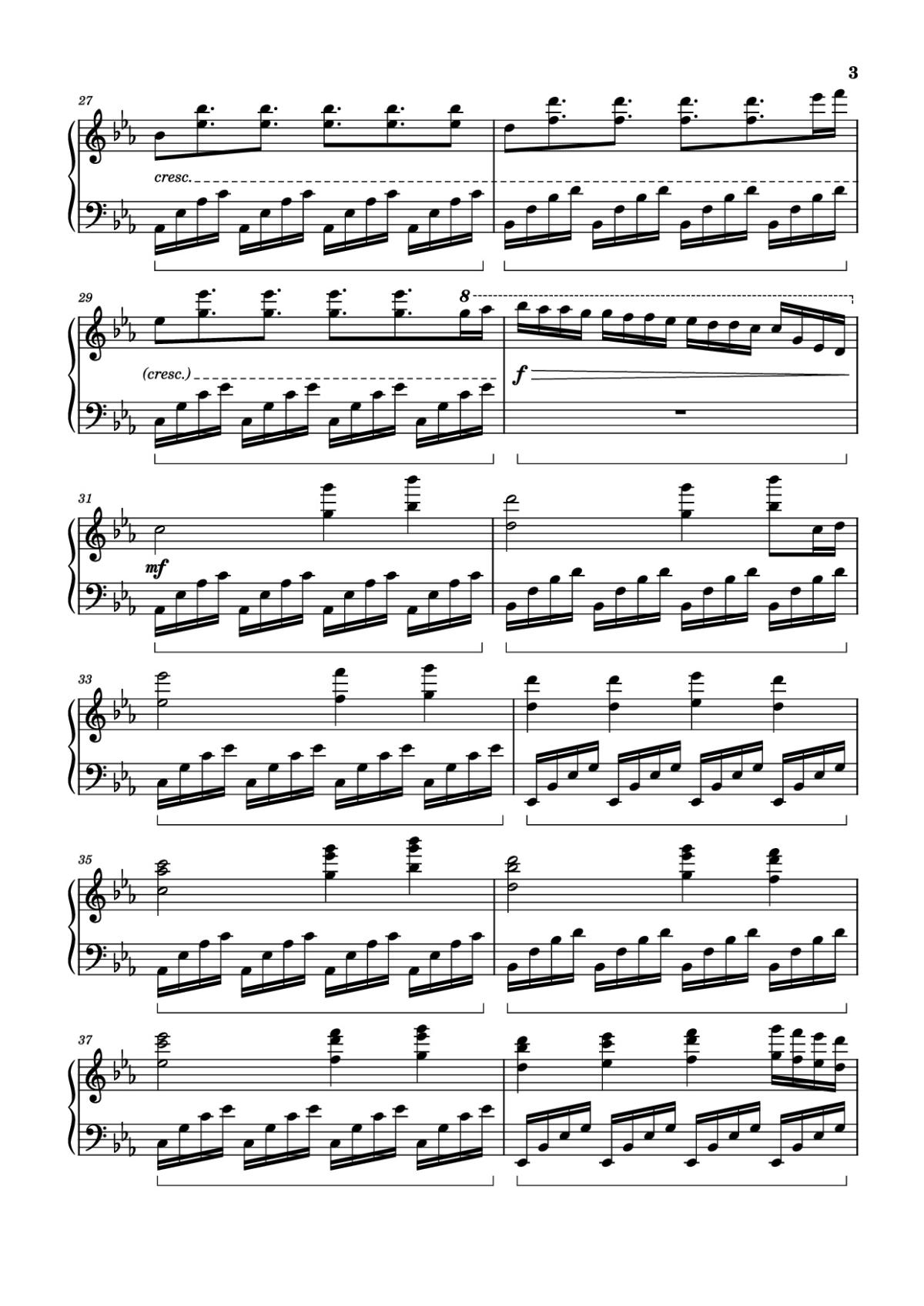 Page 3 of the piano sheet music PDF Piano – ICARUS Piano by Arr.: Dave