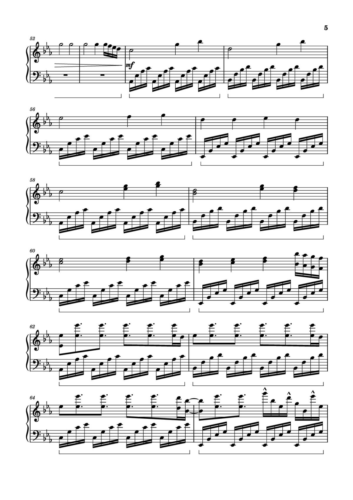 Page 5 of the piano sheet music PDF Piano – ICARUS Piano by Arr.: Dave
