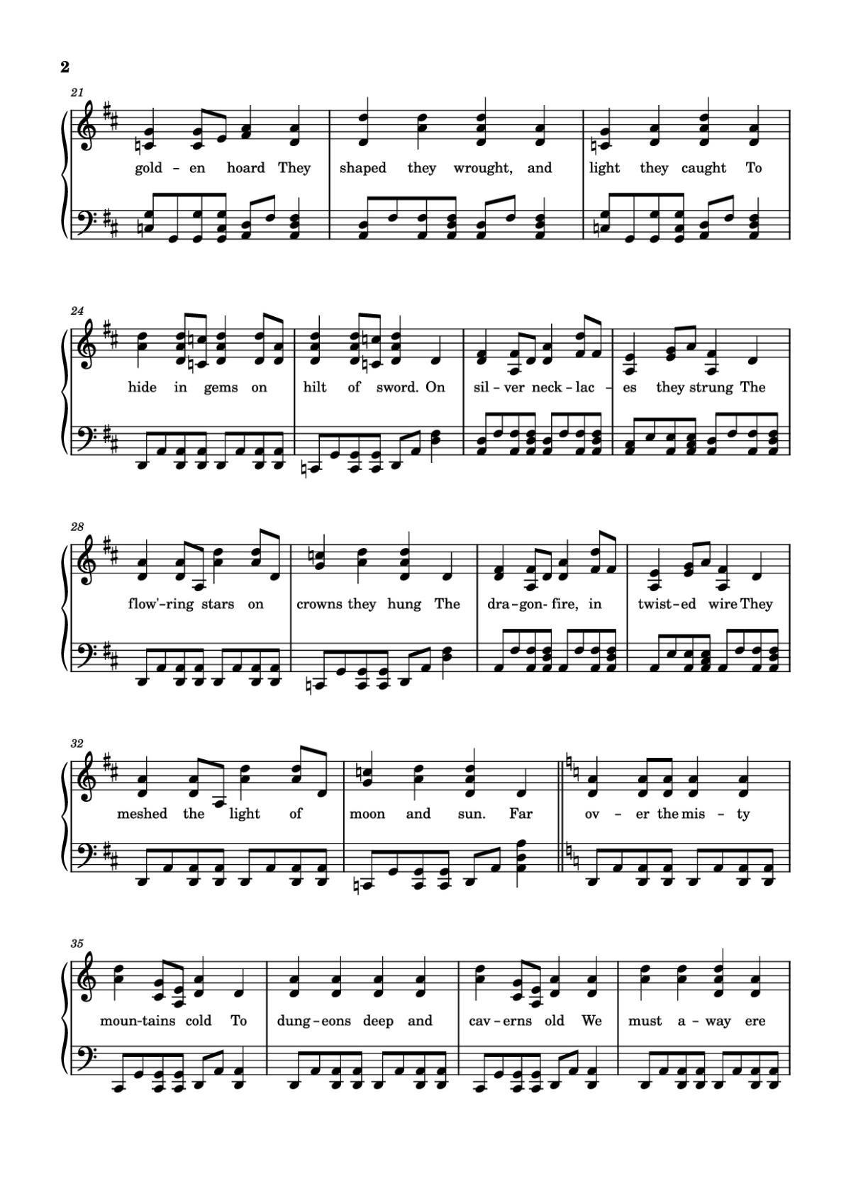 Page 2 of the piano sheet music PDF – Over the Misty Mountains Cold Piano by Music Bee