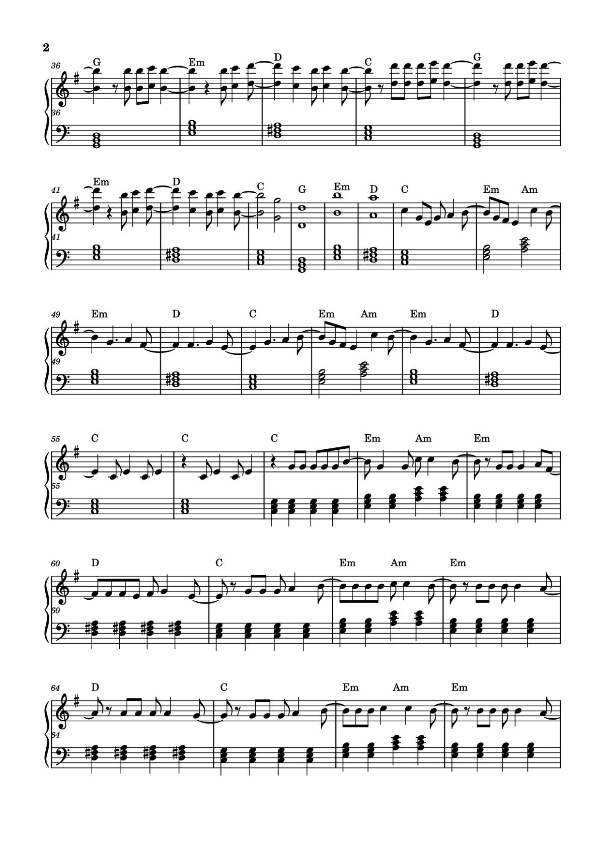 Page 2 of the piano sheet music PDF Piano – Another love Piano by Tom Odell