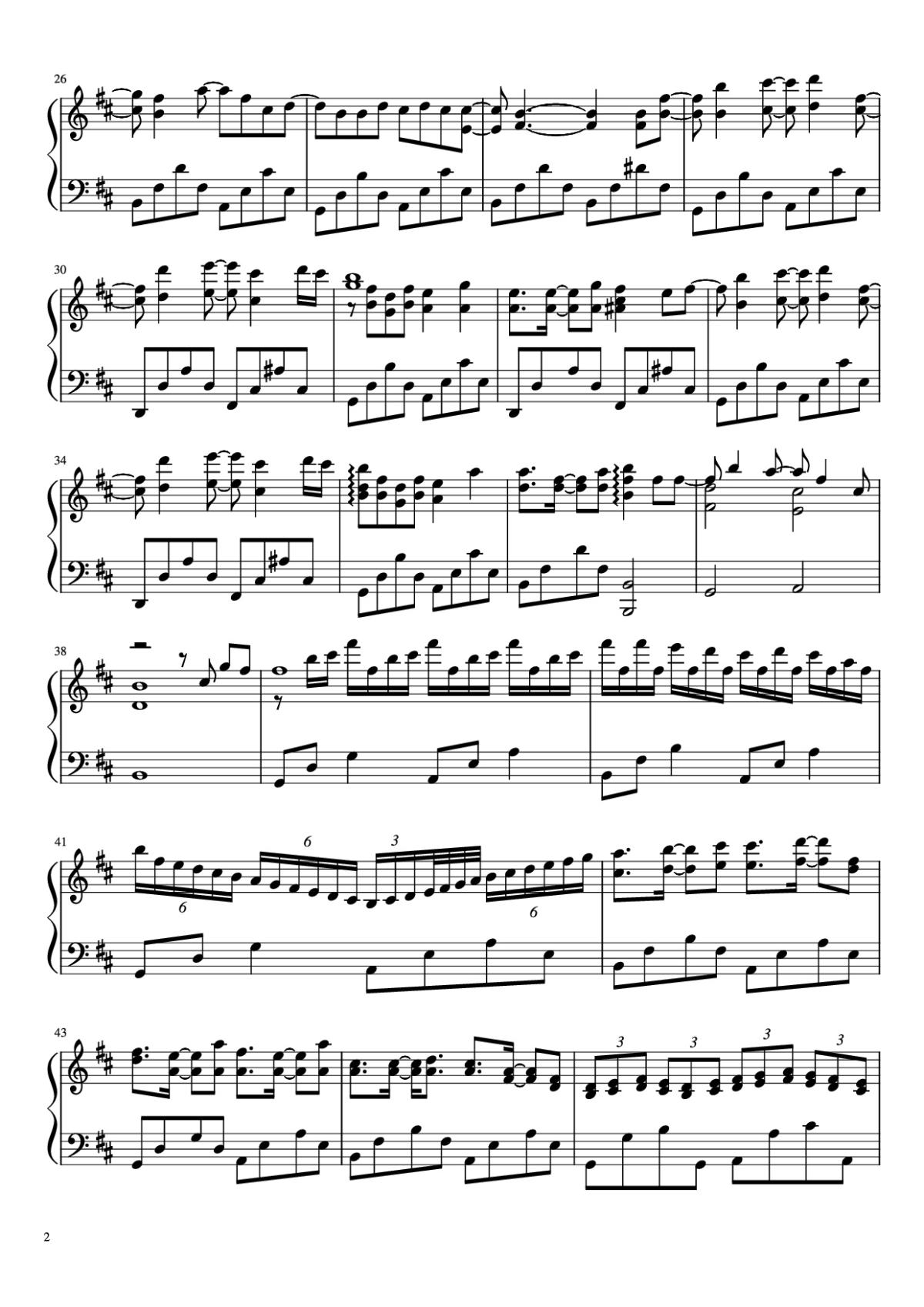 Page 2 of the piano sheet music PDF Piano – 撒野 Piano by 凯瑟喵
