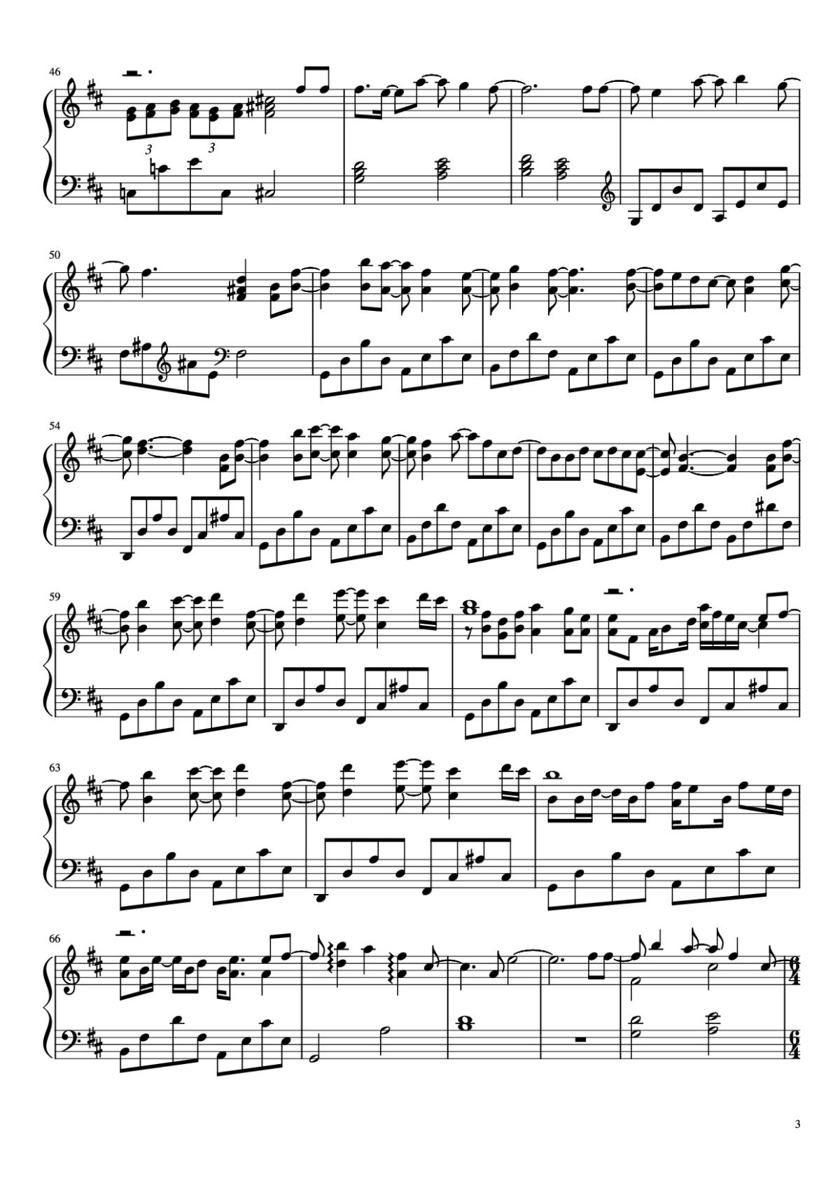 Page 3 of the piano sheet music PDF Piano – 撒野 Piano by 凯瑟喵