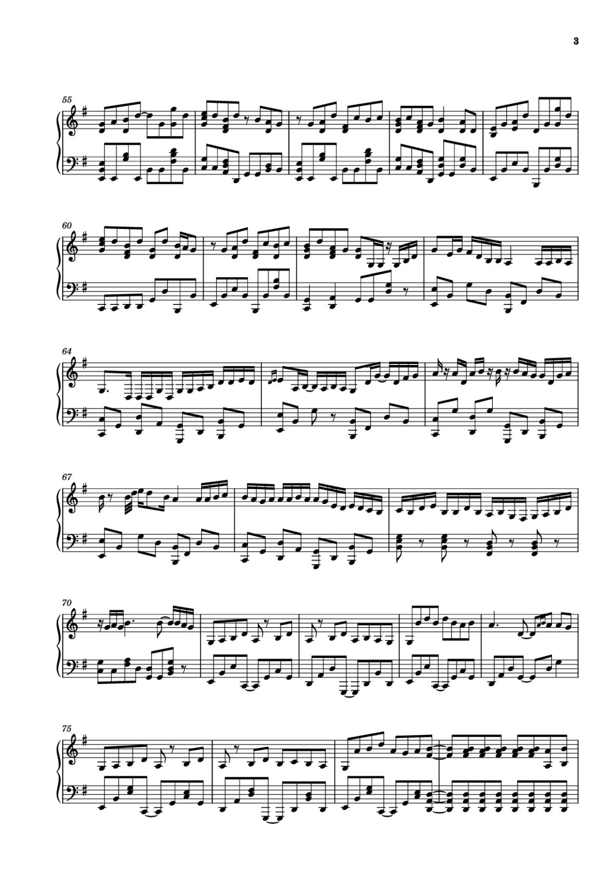 Page 3 of the piano sheet music PDF Piano – 夜明けと蛍 Piano by Undefined