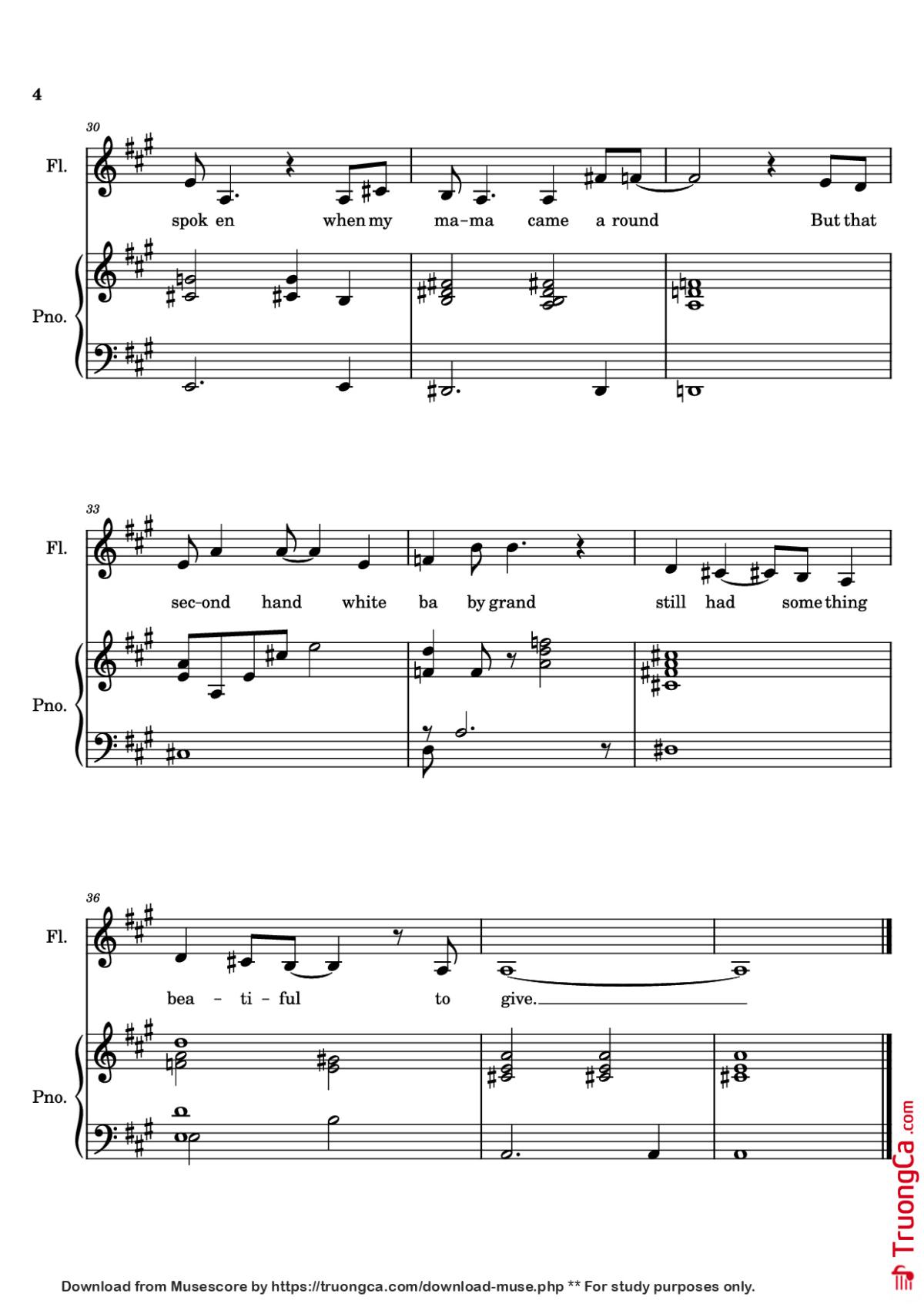 Page 4 of the piano sheet music PDF Piano – Second Hand Baby White Grand Piano by SCOTT WITMANN and MARC SHAIMAN