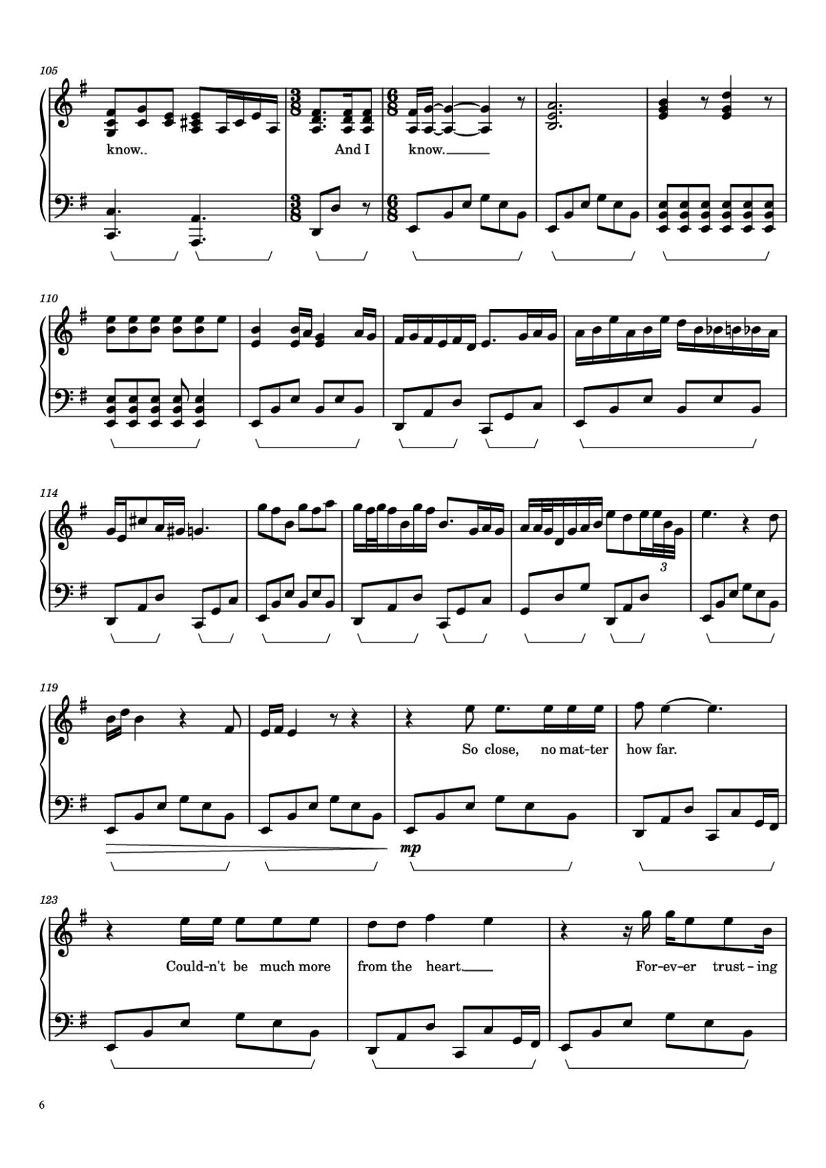 Page 6 of the piano sheet music PDF Piano – Nothing Else Matters Piano by Metallica