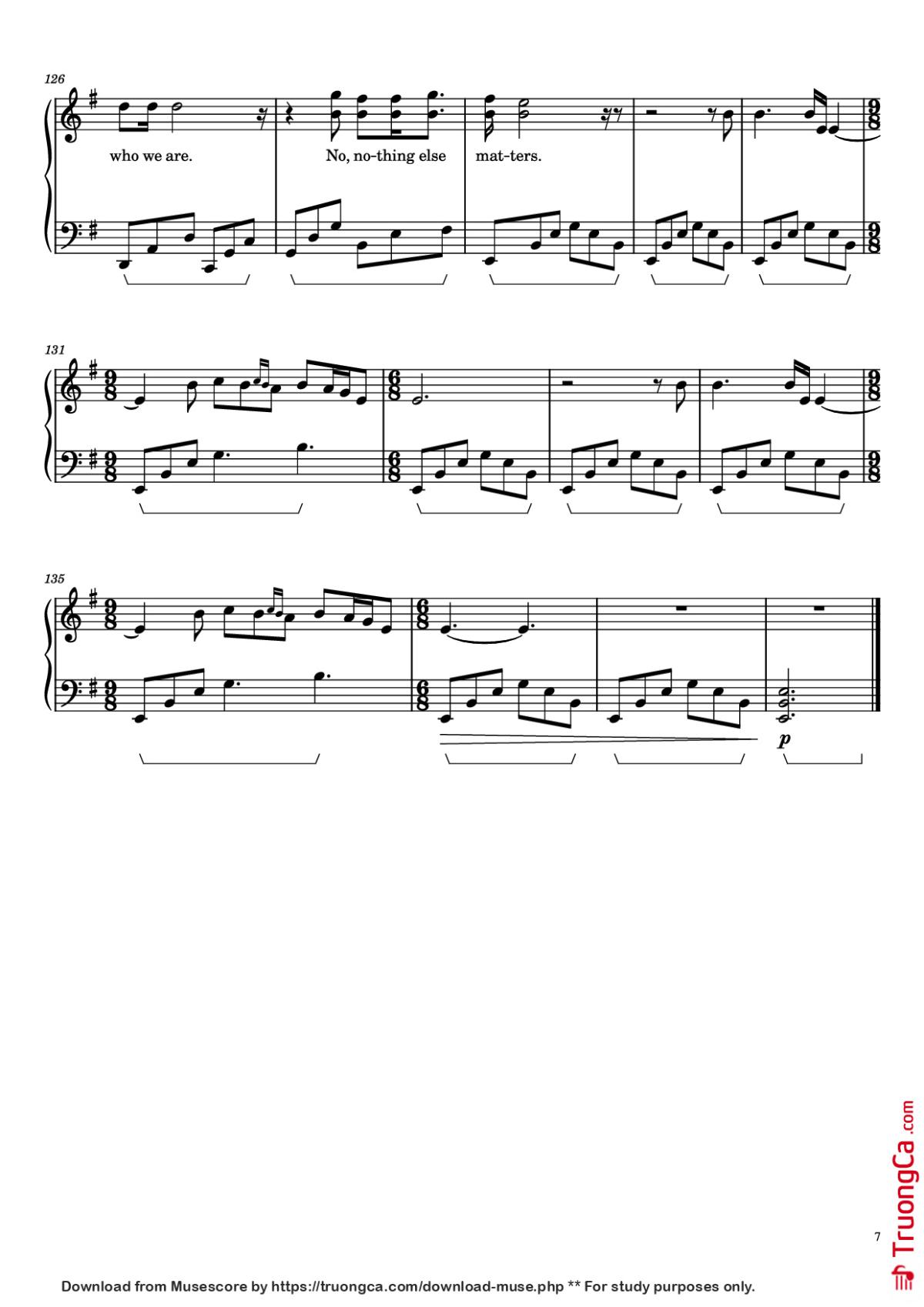 Page 7 of the piano sheet music PDF Piano – Nothing Else Matters Piano by Metallica