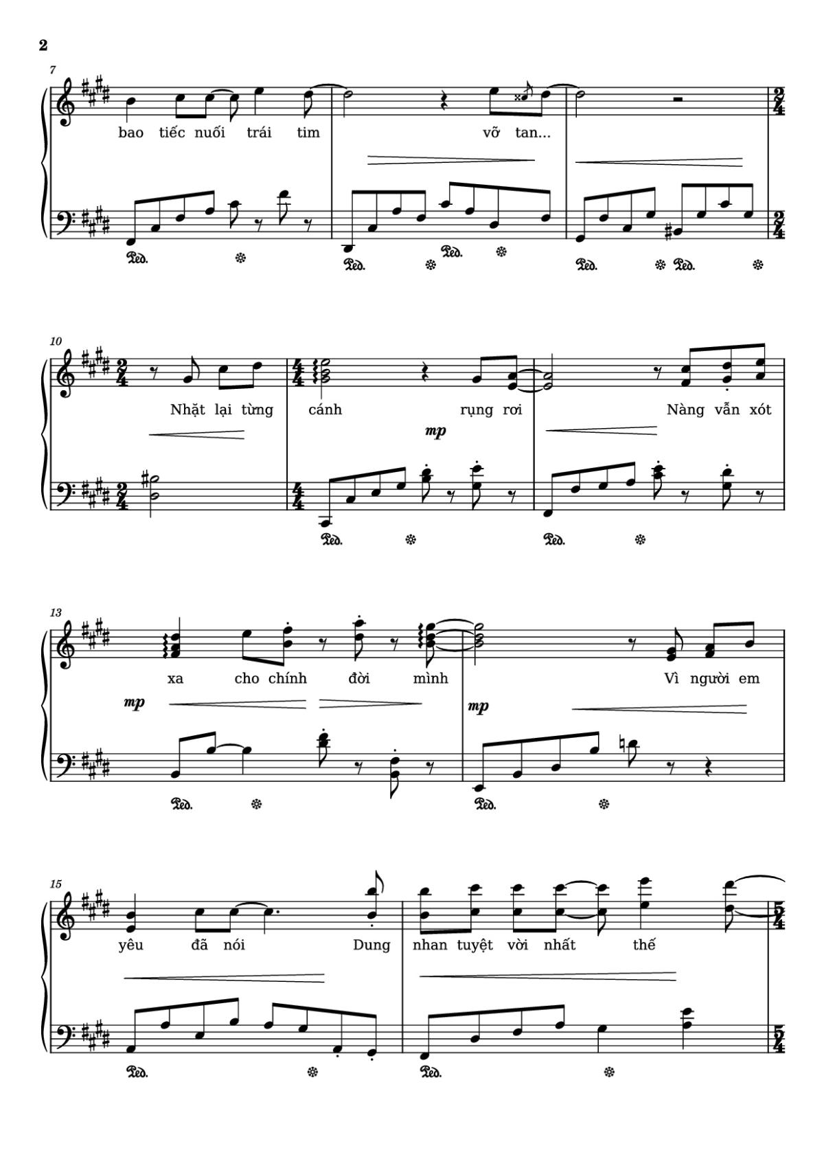 Page 2 of the piano sheet music PDF Piano – Cánh hồng phai Piano by Dương Khắc Linh