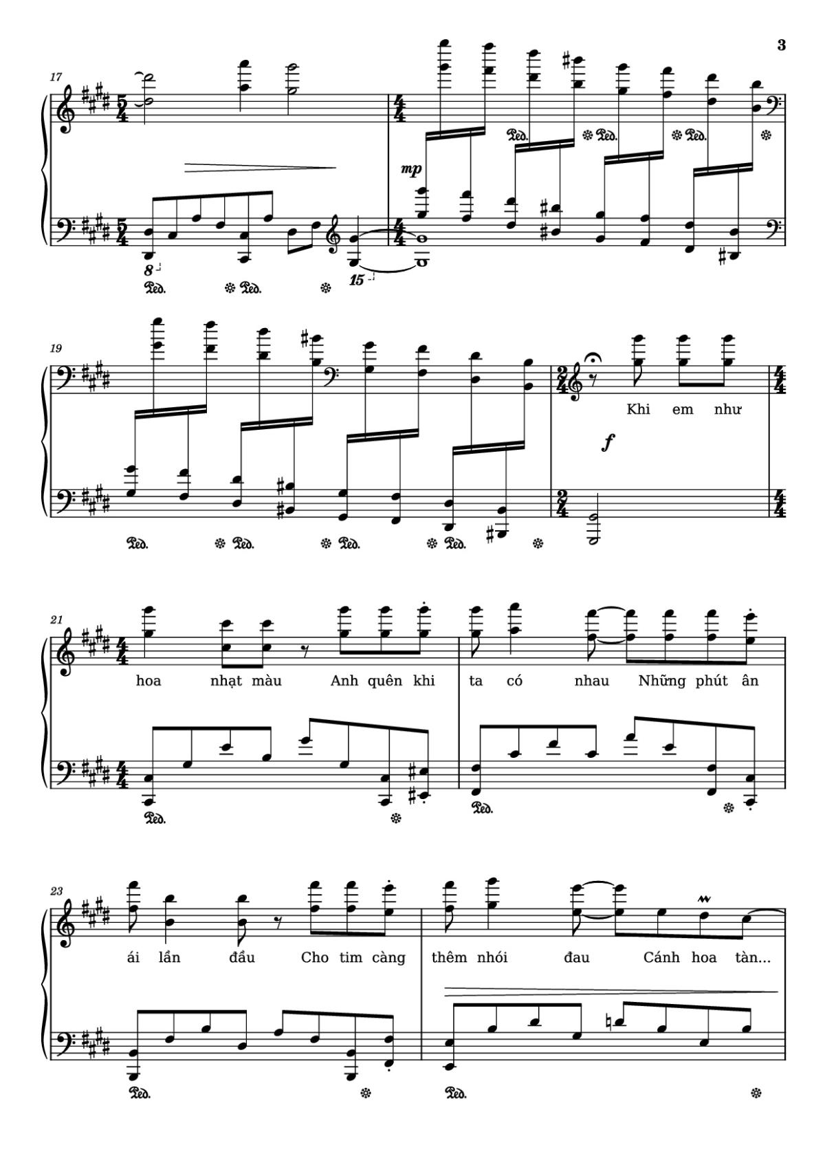 Page 3 of the piano sheet music PDF Piano – Cánh hồng phai Piano by Dương Khắc Linh
