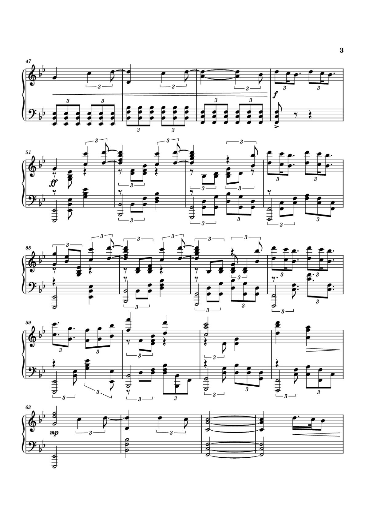 Page 3 of the piano sheet music PDF Piano – Beautiful Things Piano by Arr. Judah Esparza