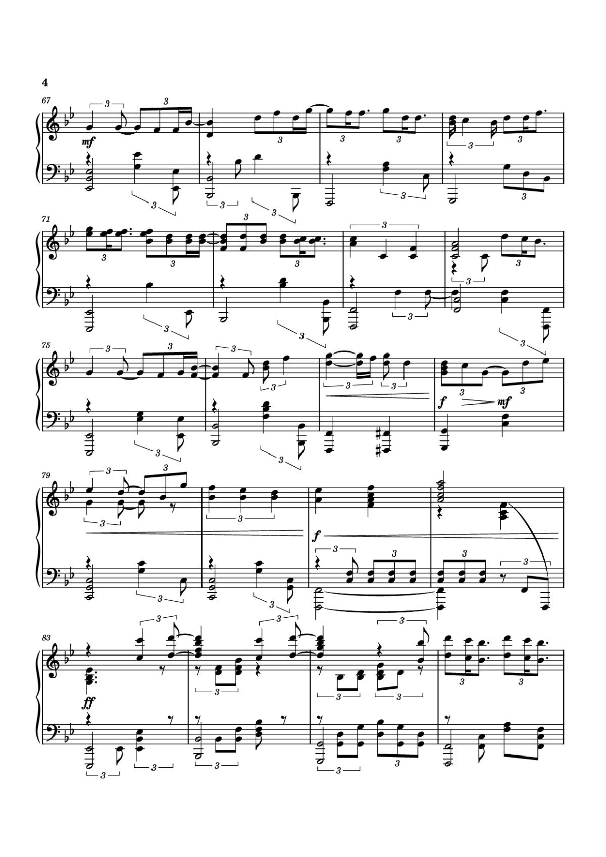 Page 4 of the piano sheet music PDF Piano – Beautiful Things Piano by Arr. Judah Esparza