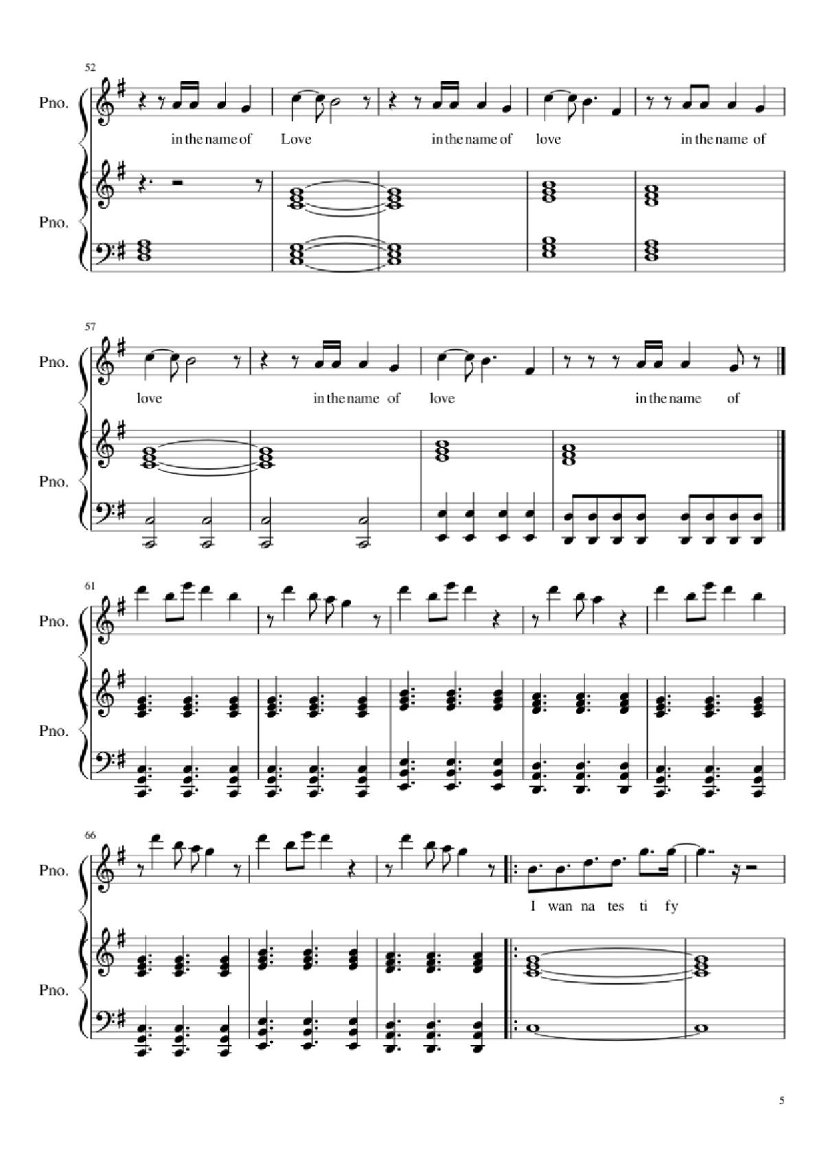 Page 5 of the piano sheet music PDF Piano – In the Name of Love Piano by Ole Berntsen