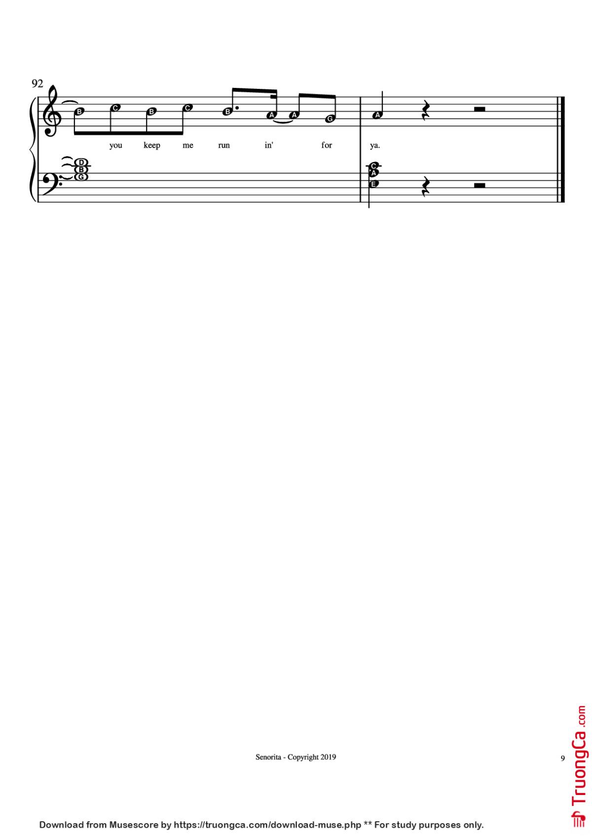 Page 9 of the piano sheet music PDF Piano – Senorita Piano by Camilla Cabello, Shawn Mendes