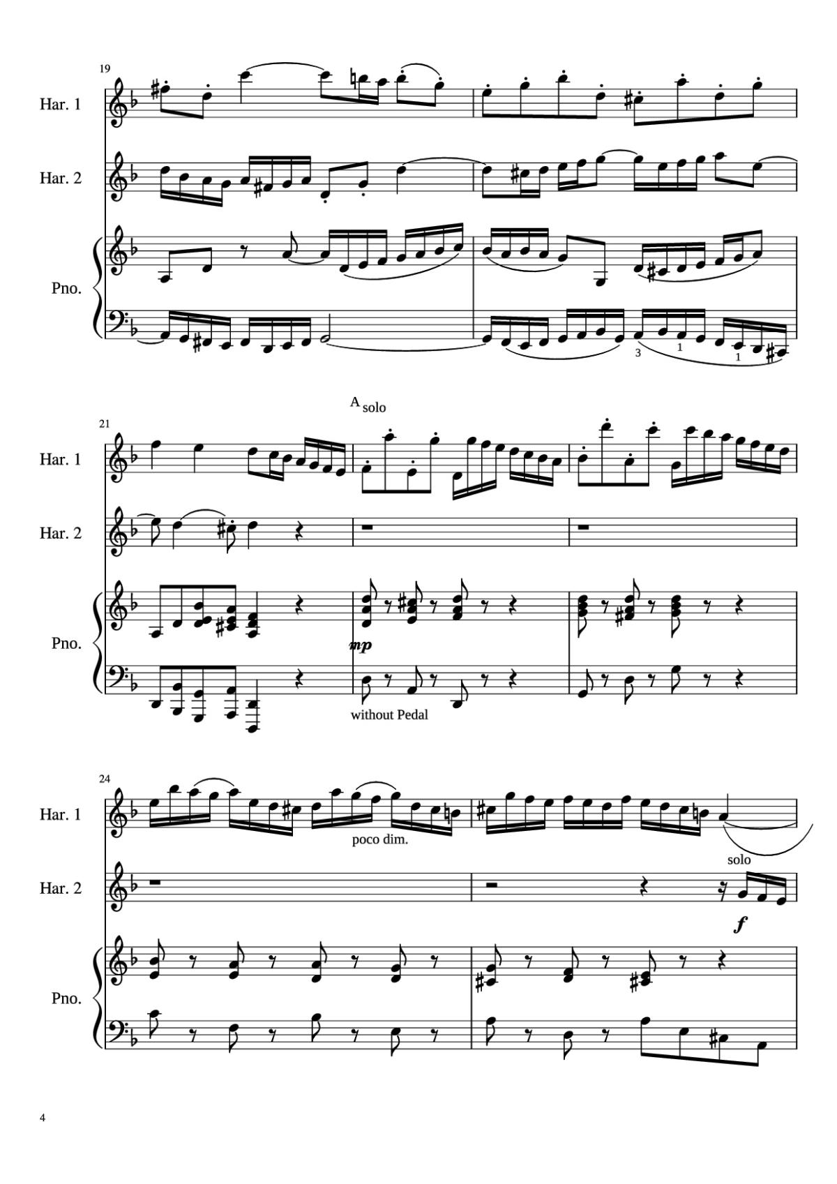 Page 4 of the piano sheet music PDF – Concerto for Two Violins in D Minor Piano by Linghongjian