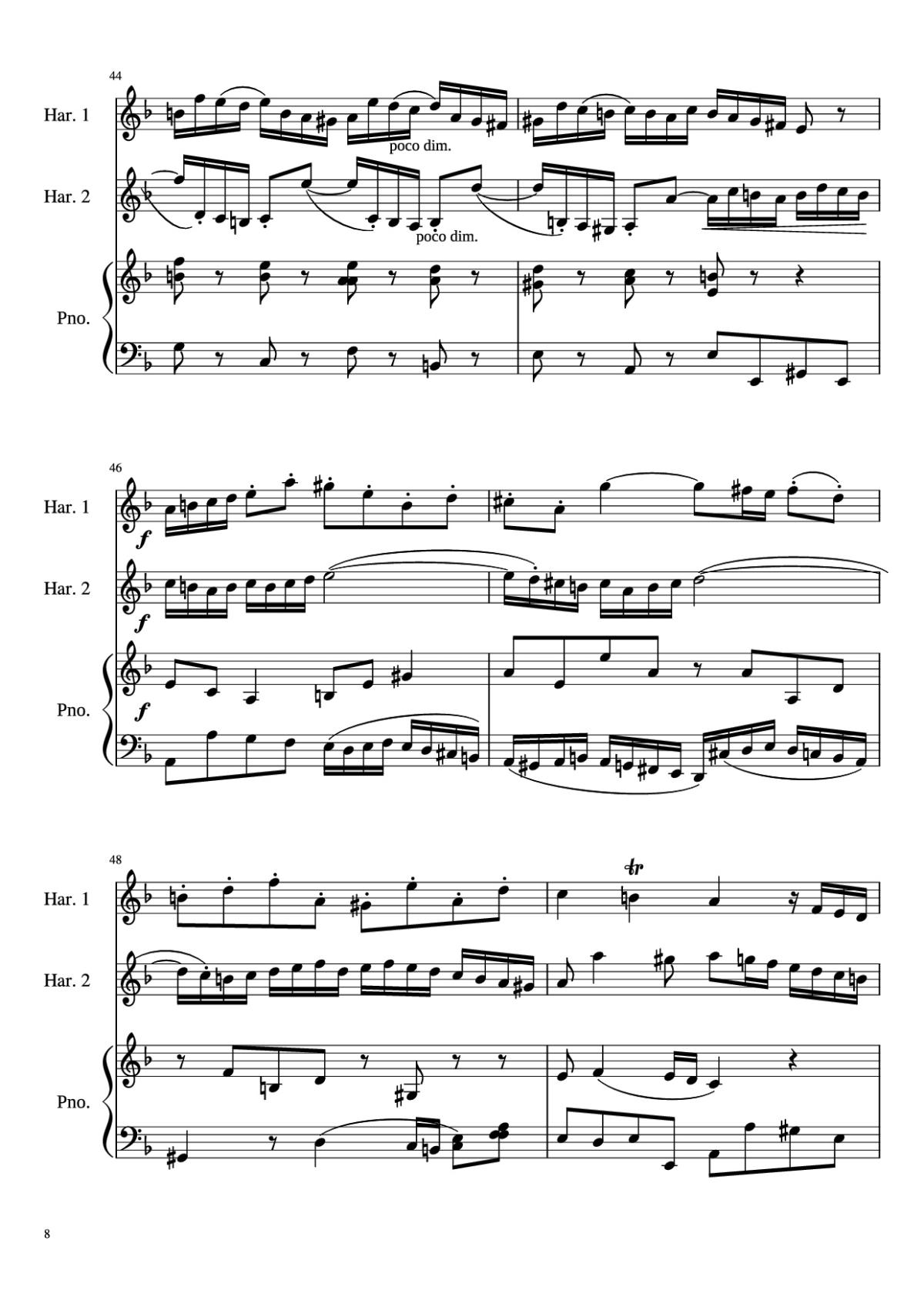 Page 8 of the piano sheet music PDF – Concerto for Two Violins in D Minor Piano by Linghongjian