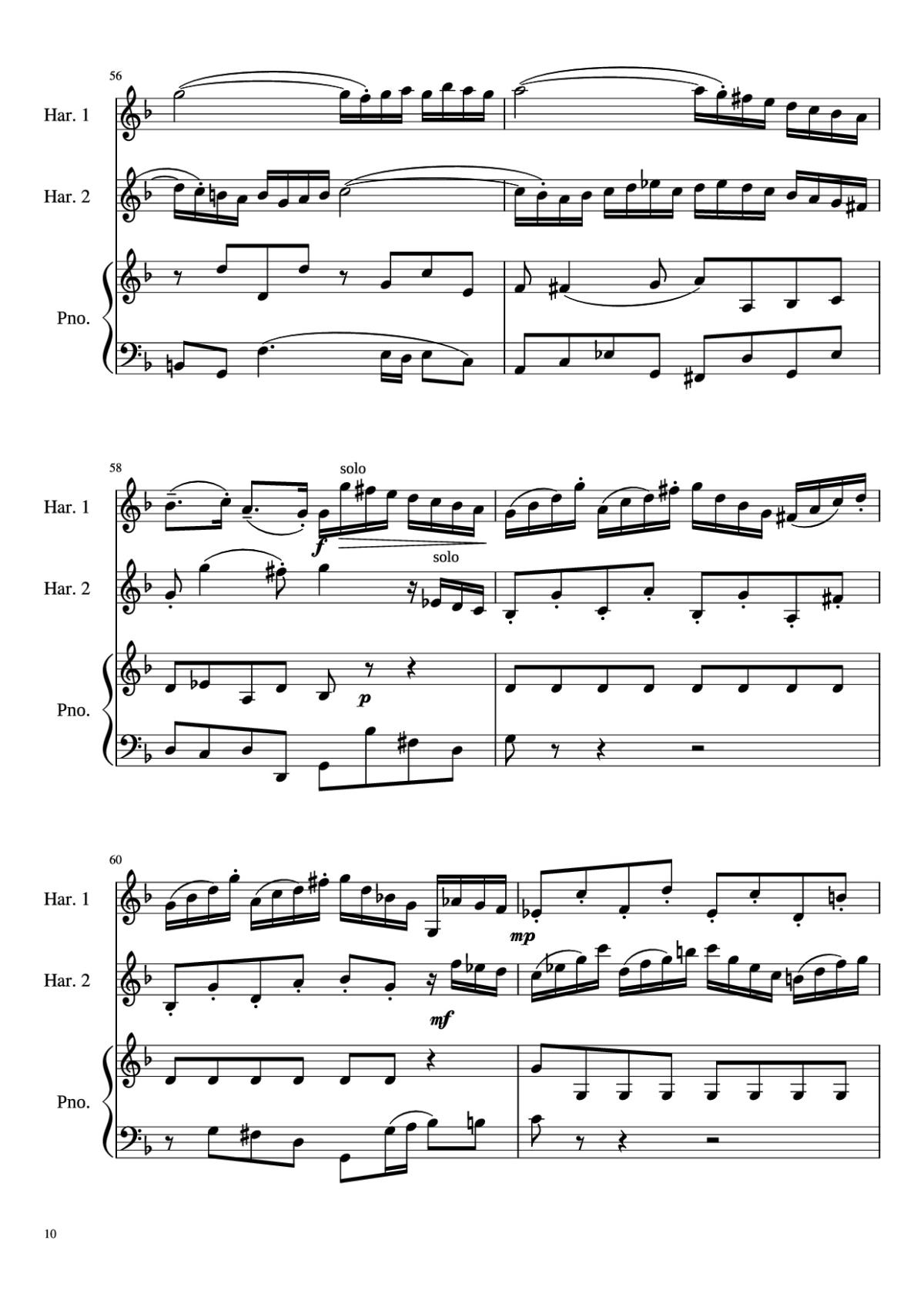 Page 10 of the piano sheet music PDF – Concerto for Two Violins in D Minor Piano by Linghongjian