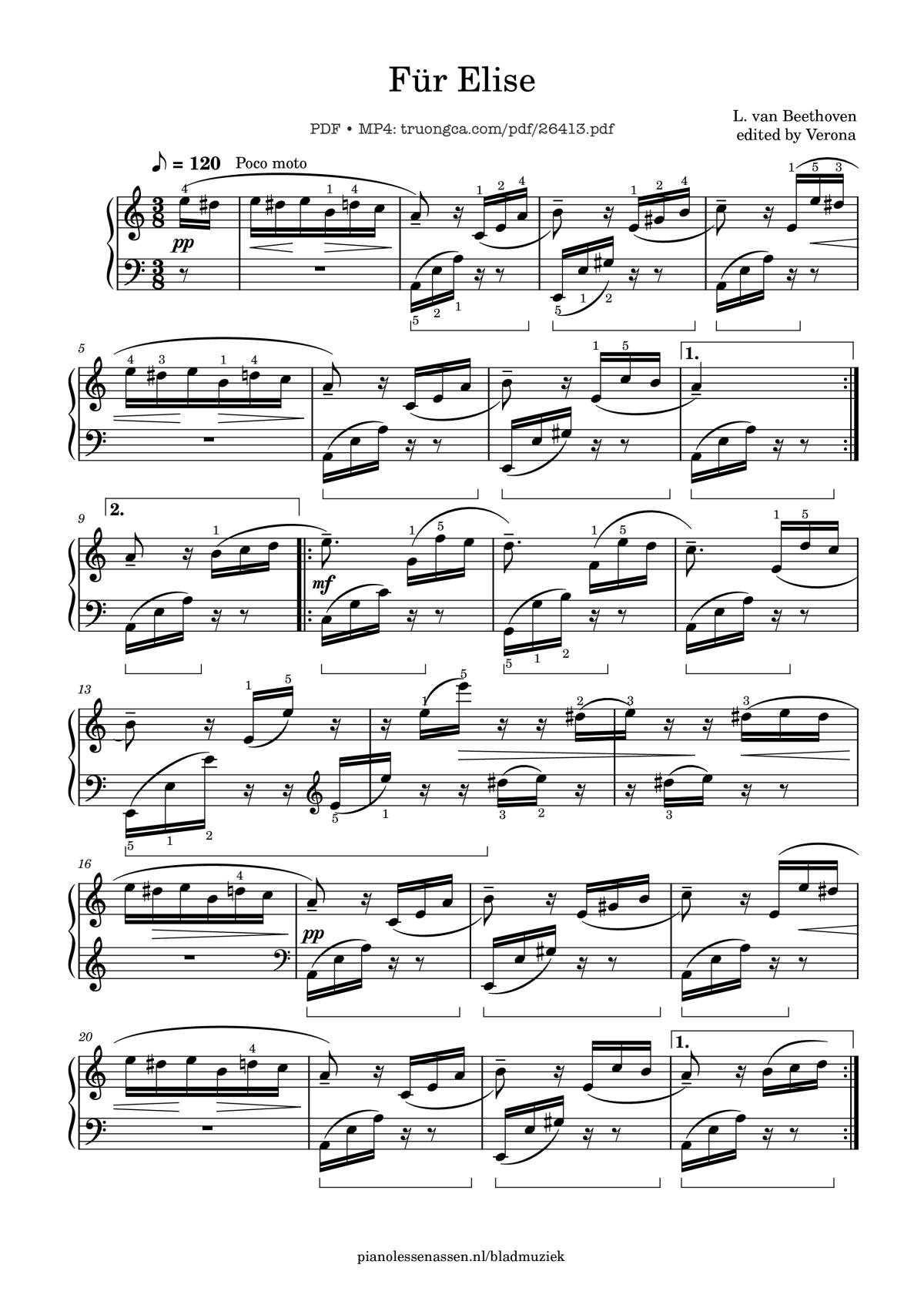 Page 1 of the piano sheet music PDF Piano – Für Elise Piano With fingering by L. van Beethoven