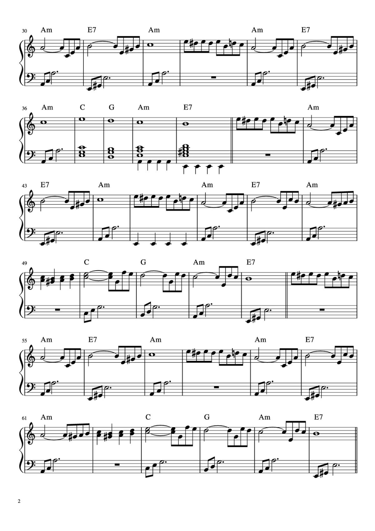 Page 2 of the piano sheet music PDF Piano – Fur Elise Piano by Arranged by Esdras de Souza