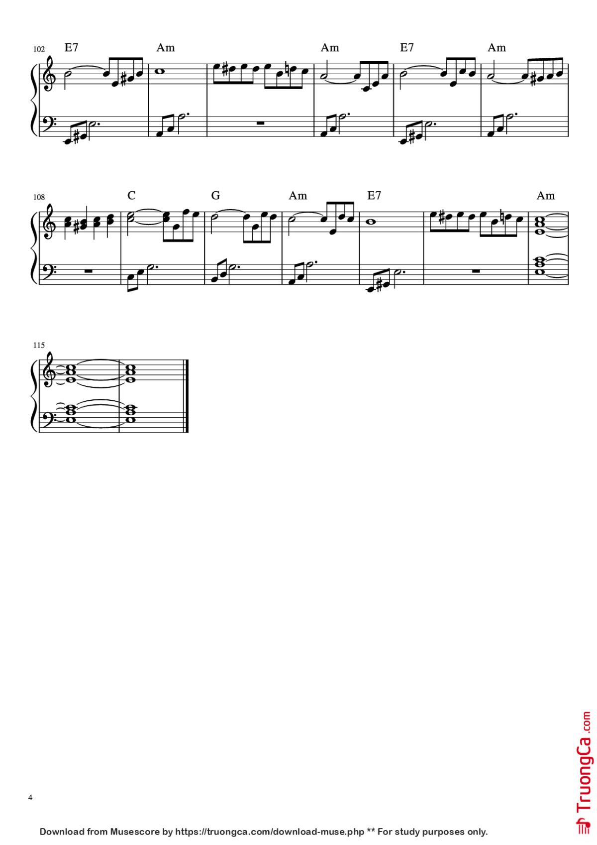 Page 4 of the piano sheet music PDF Piano – Fur Elise Piano by Arranged by Esdras de Souza