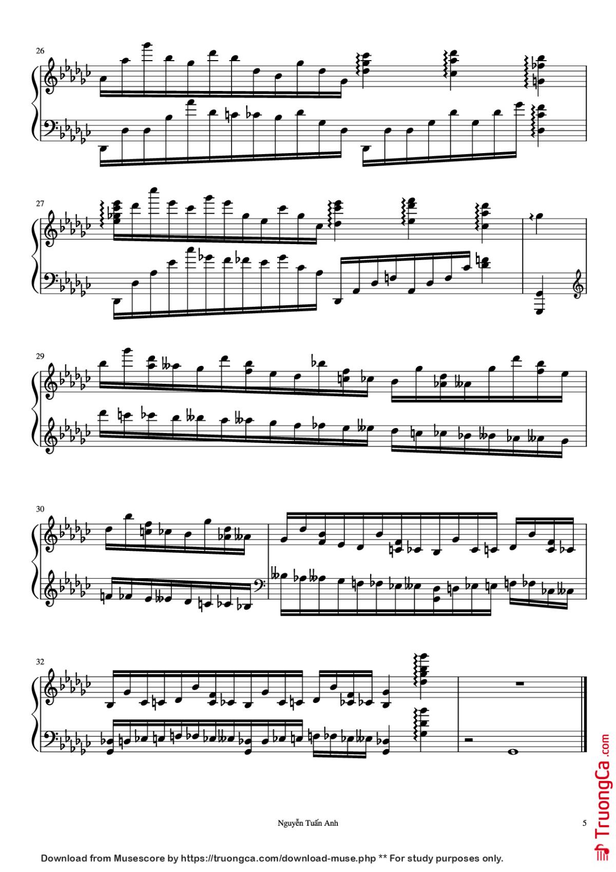 Page 5 of the piano sheet music PDF Piano – Le Cygne (The Swan) Saint-Saëns-Godowsky Piano by Nguyễn Tuấn Anh
