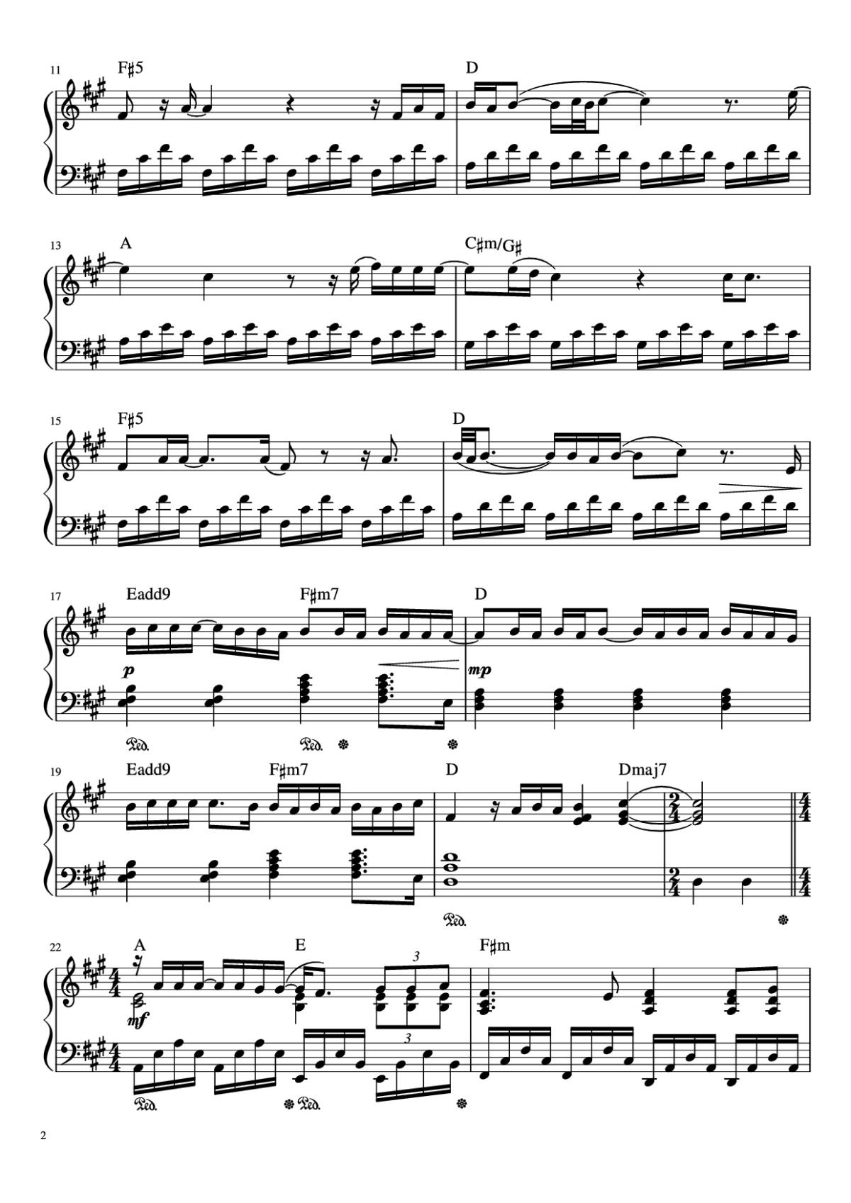 Page 2 of the piano sheet music PDF Piano – Someone Like You Piano by Words and Music by Adele Adrins and Dan Wilson