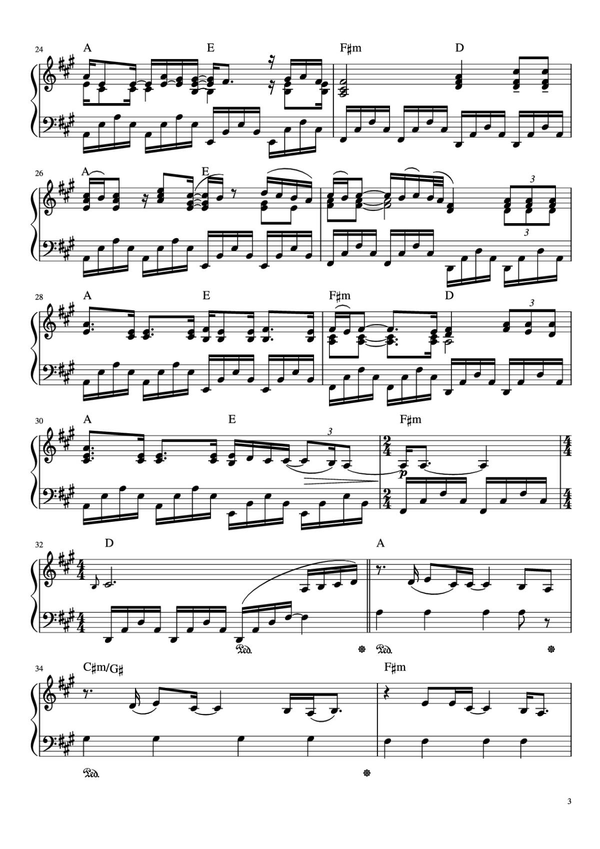 Page 3 of the piano sheet music PDF Piano – Someone Like You Piano by Words and Music by Adele Adrins and Dan Wilson