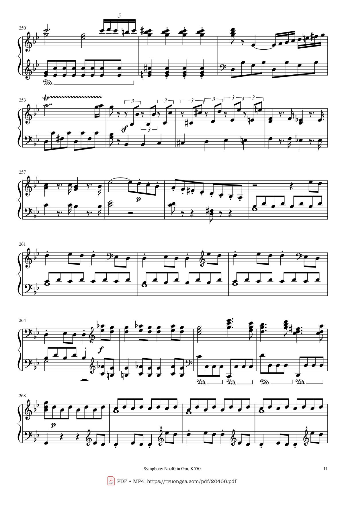 Page 11 of the piano sheet music PDF Piano – Symphony No.40 in Gm, K550 Piano by W.A.Mozart