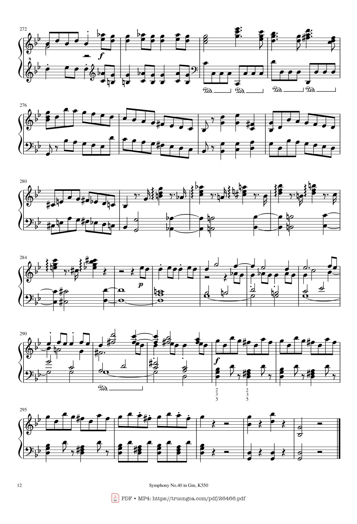 Page 12 of the piano sheet music PDF Piano – Symphony No.40 in Gm, K550 Piano by W.A.Mozart