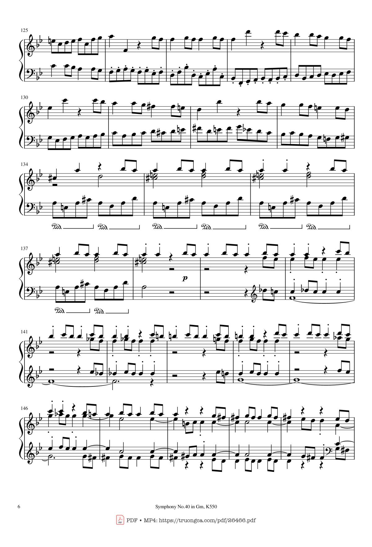 Page 6 of the piano sheet music PDF Piano – Symphony No.40 in Gm, K550 Piano by W.A.Mozart