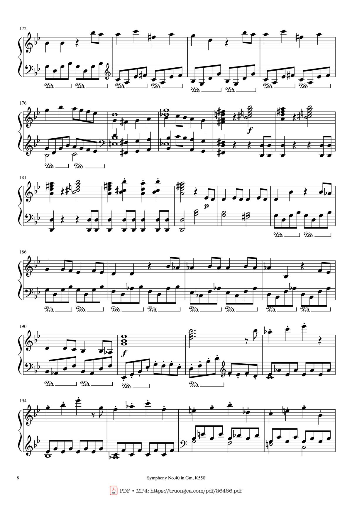 Page 8 of the piano sheet music PDF Piano – Symphony No.40 in Gm, K550 Piano by W.A.Mozart