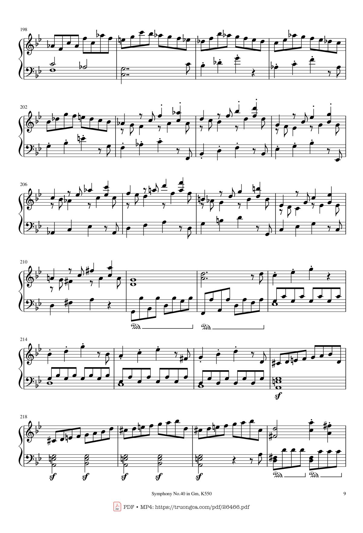Page 9 of the piano sheet music PDF Piano – Symphony No.40 in Gm, K550 Piano by W.A.Mozart