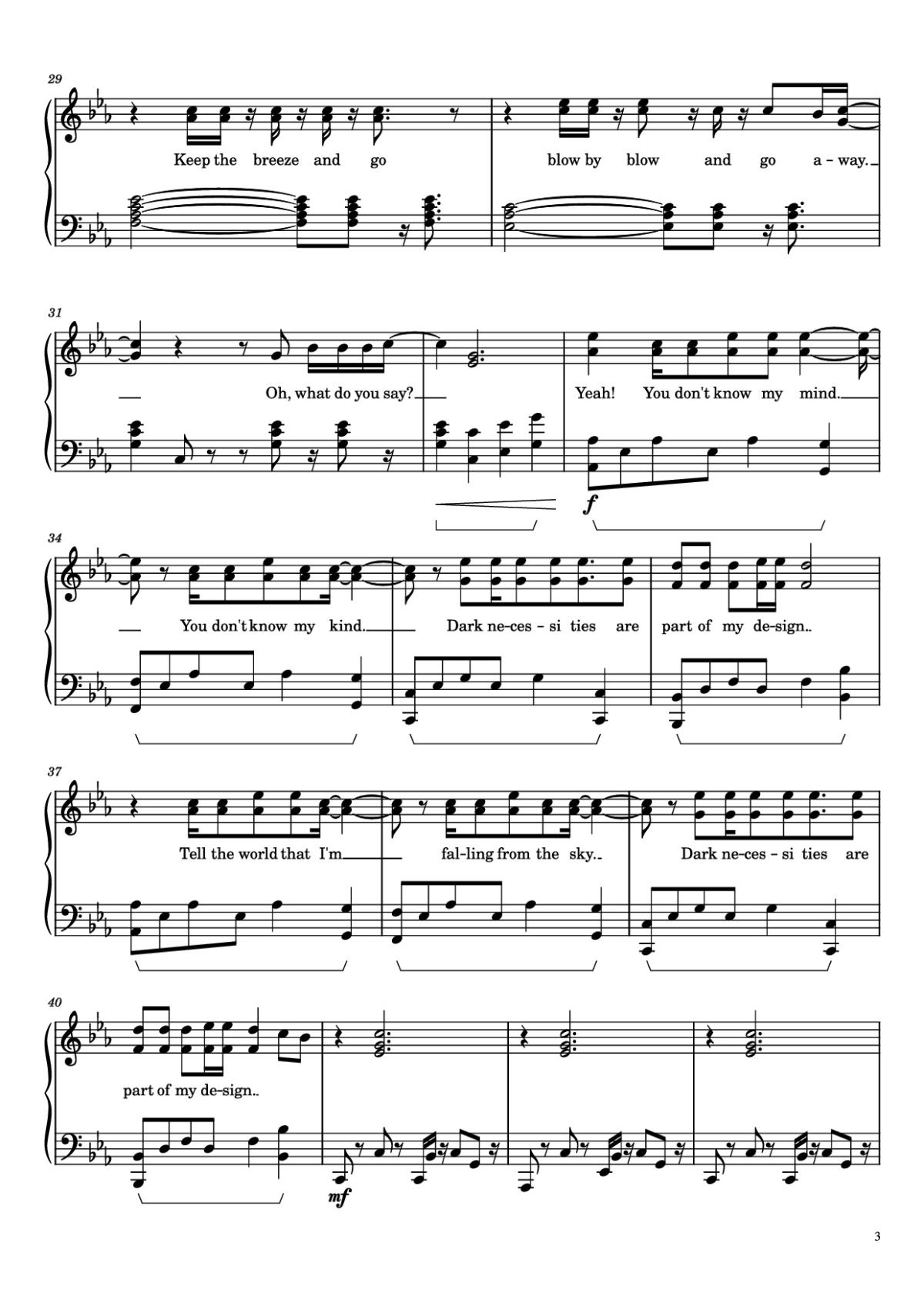 Page 3 of the piano sheet music PDF Piano – Dark Necessities Piano by Red Hot Chili Peppers