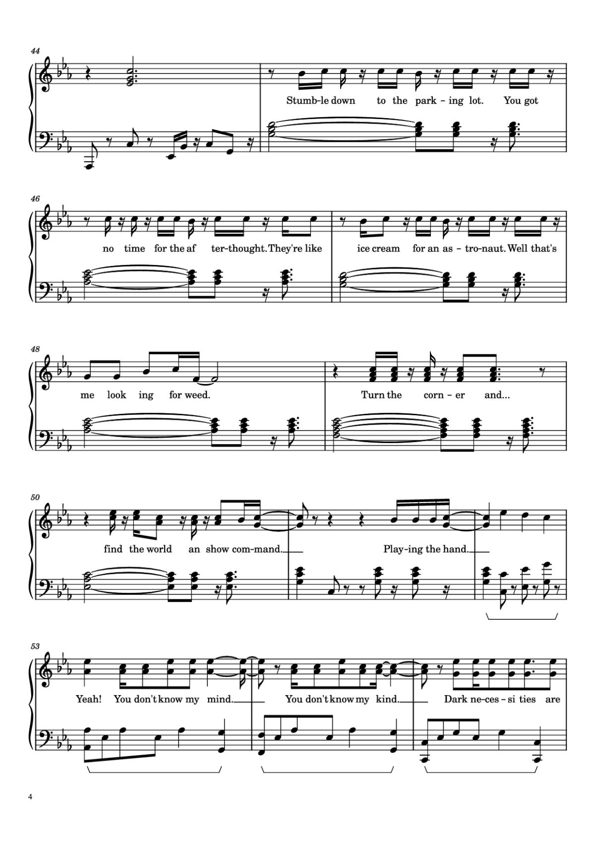 Page 4 of the piano sheet music PDF Piano – Dark Necessities Piano by Red Hot Chili Peppers