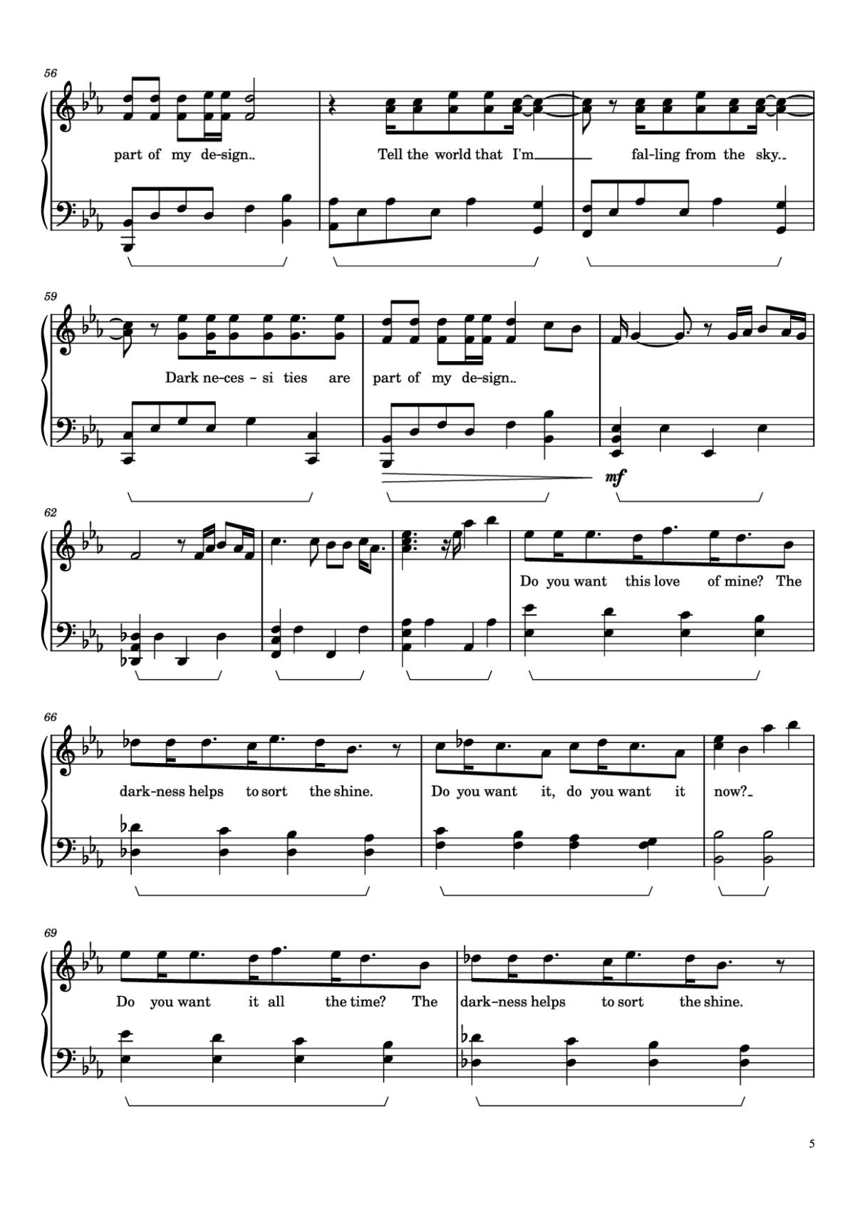 Page 5 of the piano sheet music PDF Piano – Dark Necessities Piano by Red Hot Chili Peppers