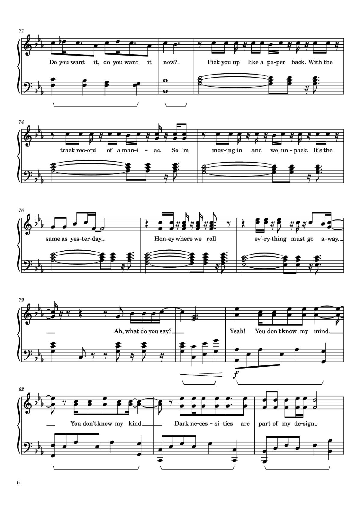 Page 6 of the piano sheet music PDF Piano – Dark Necessities Piano by Red Hot Chili Peppers