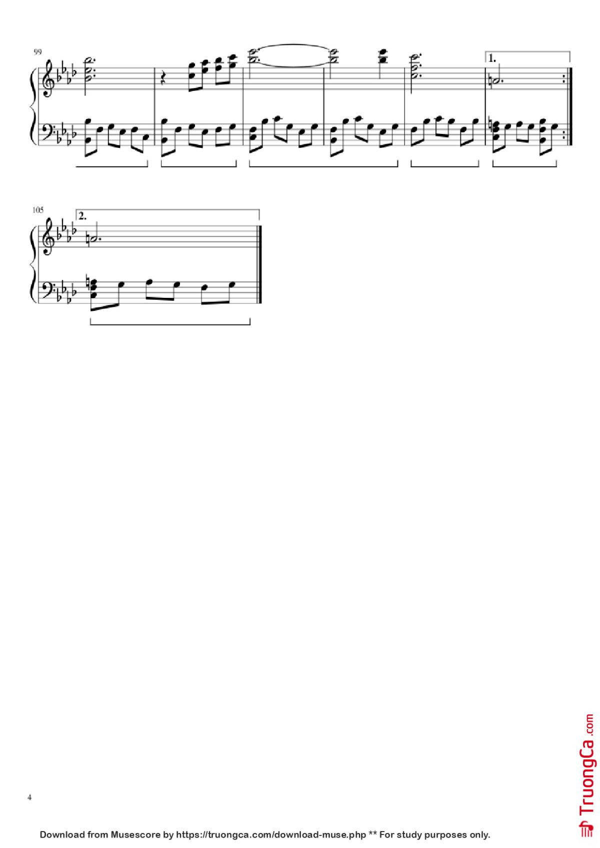 Page 4 of the piano sheet music PDF Piano – An Ending & Respite Piano by Composition by Toby Fox Arrangement by articulatedaffectivity