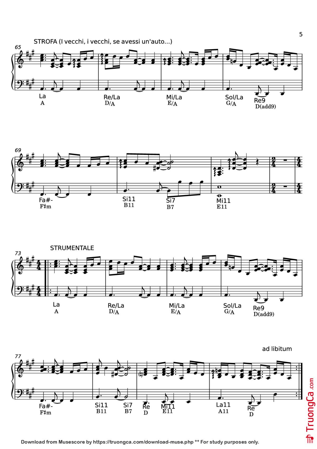 Page 5 of the piano sheet music PDF Piano – I VECCHI di Claudio Baglioni Piano by Claudio Baglioni