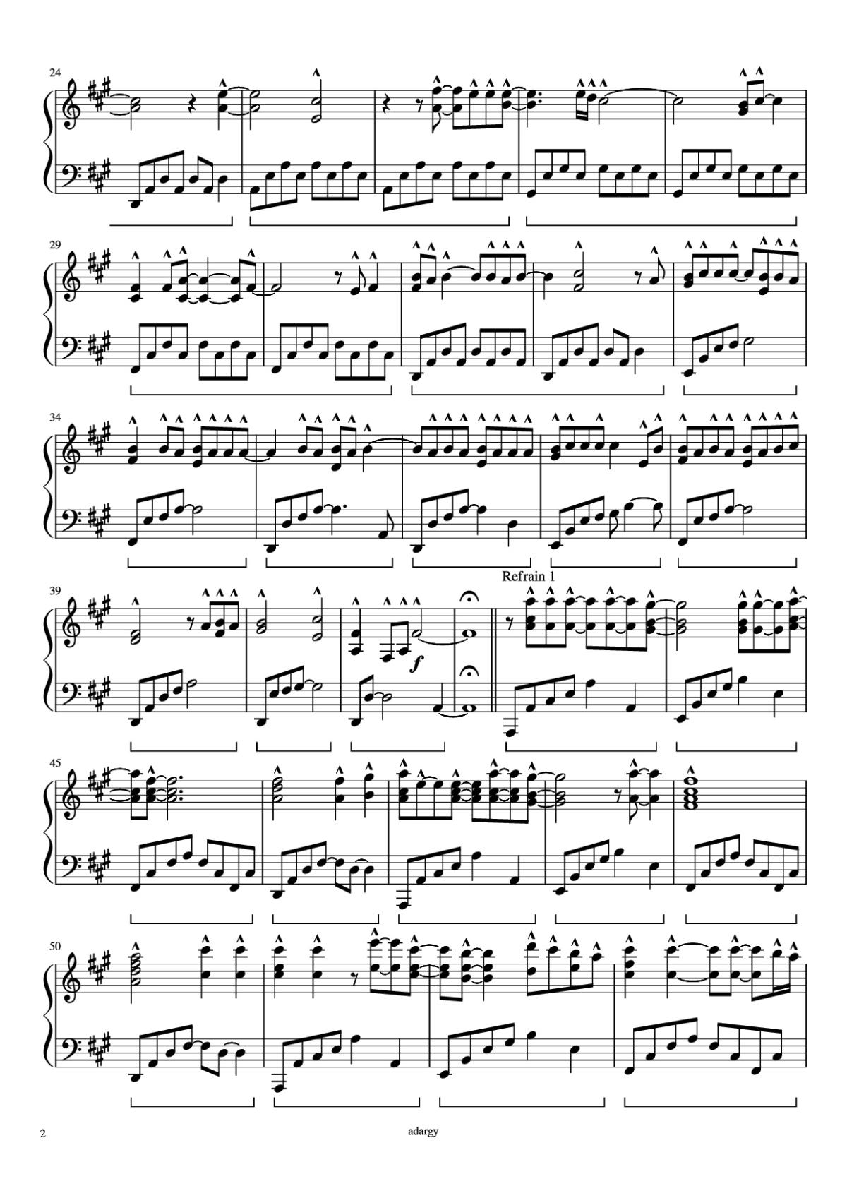 Page 2 of the piano sheet music PDF Piano – Someone like you Piano by Daniel Wilson Adèle Adkins