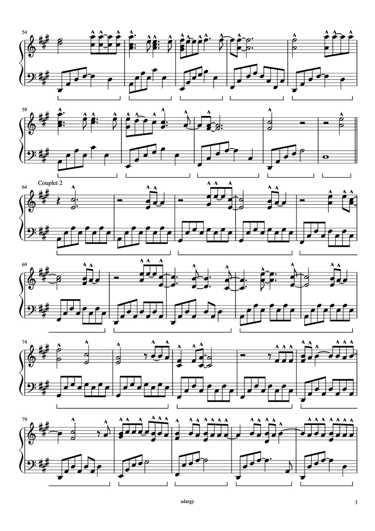 Page 3 of the piano sheet music PDF Piano – Someone like you Piano by Daniel Wilson Adèle Adkins