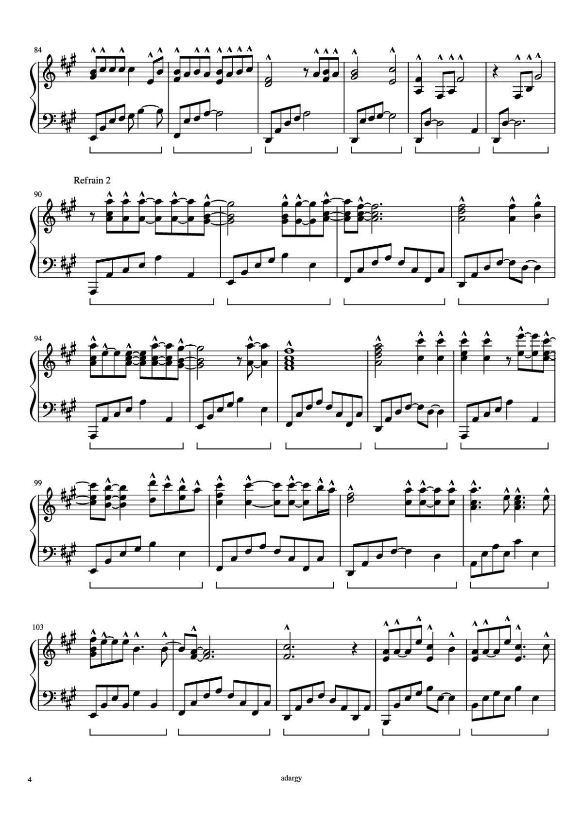 Page 4 of the piano sheet music PDF Piano – Someone like you Piano by Daniel Wilson Adèle Adkins
