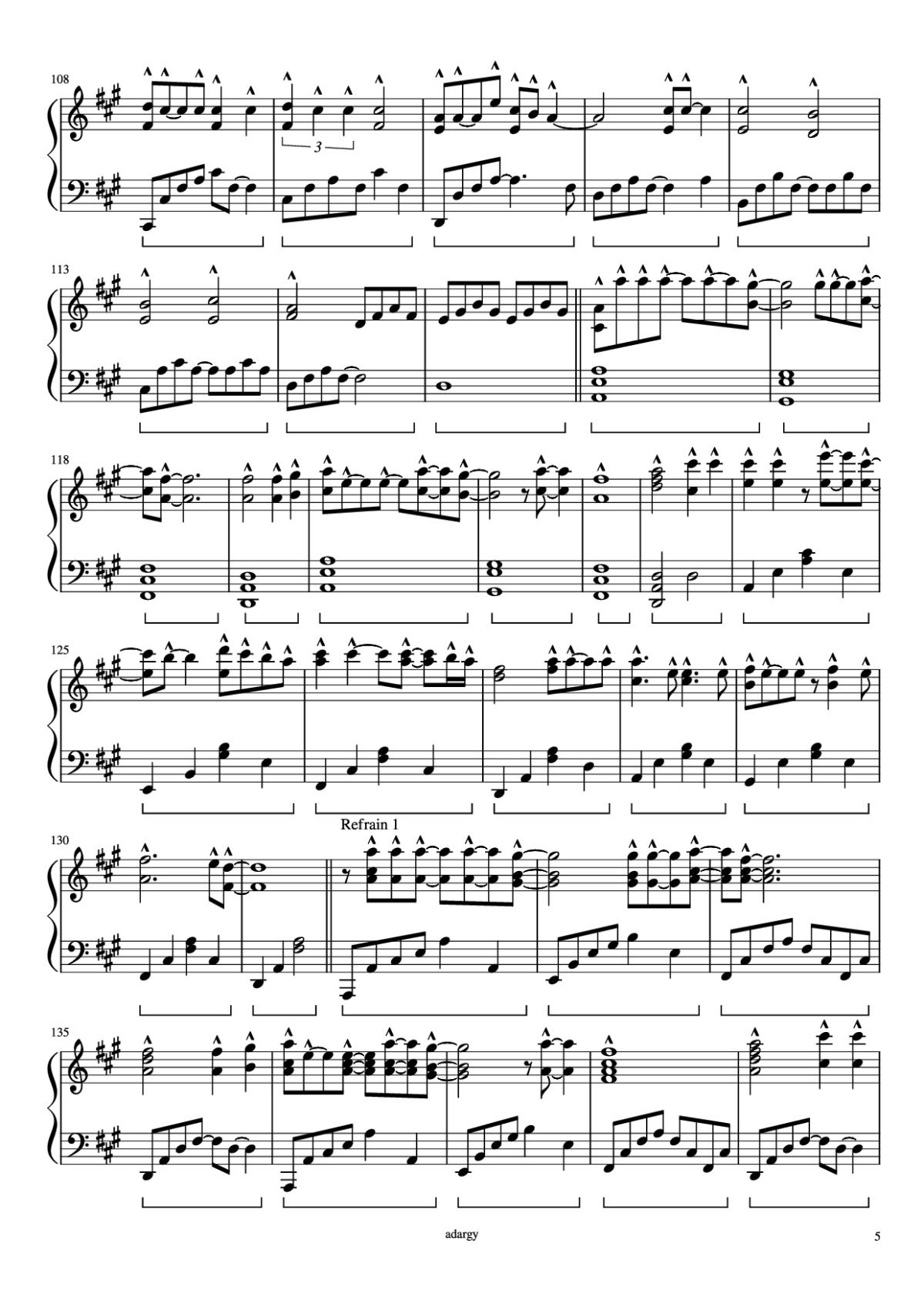 Page 5 of the piano sheet music PDF Piano – Someone like you Piano by Daniel Wilson Adèle Adkins