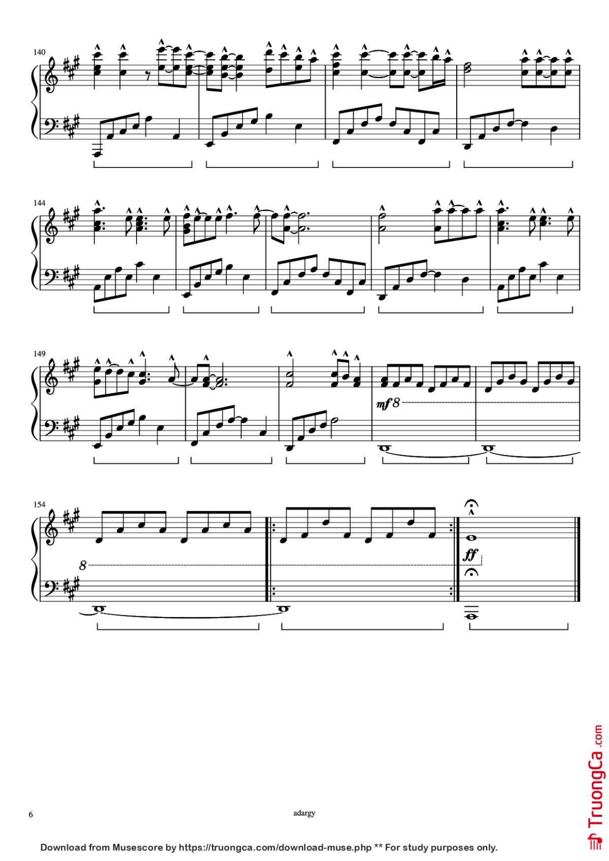 Page 6 of the piano sheet music PDF Piano – Someone like you Piano by Daniel Wilson Adèle Adkins