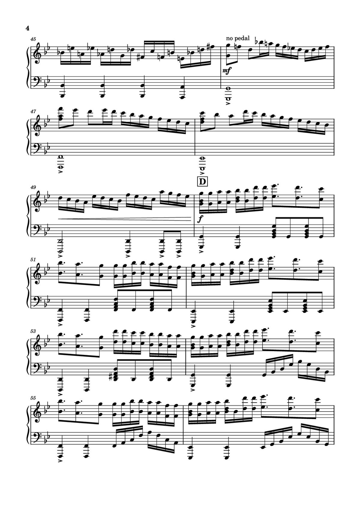 Page 4 of the piano sheet music PDF Piano – Prologue: Lycoris Radiata Piano by Spikes