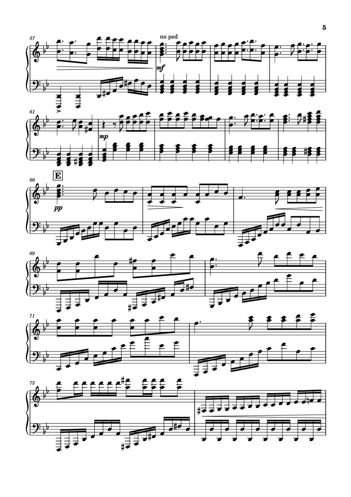 Page 5 of the piano sheet music PDF Piano – Prologue: Lycoris Radiata Piano by Spikes