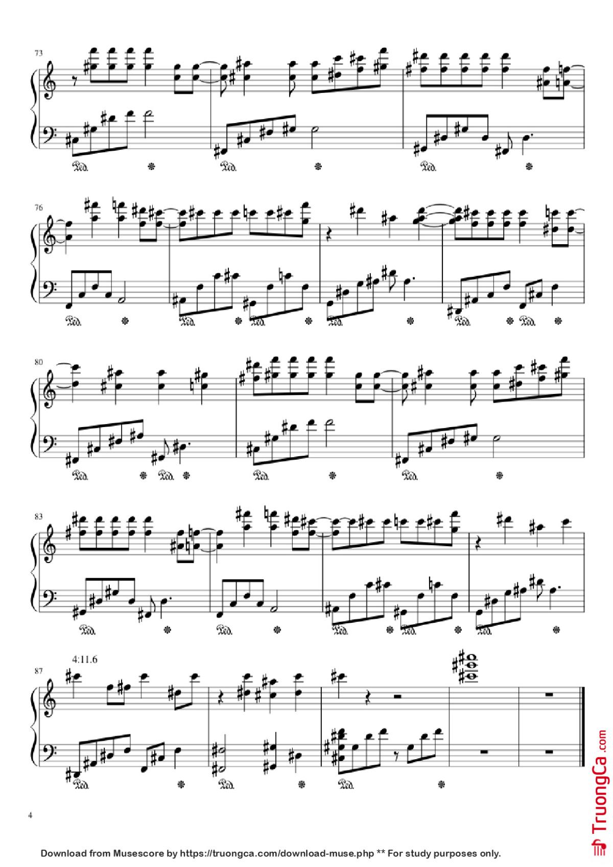 Page 4 of the piano sheet music PDF Piano – Nothing