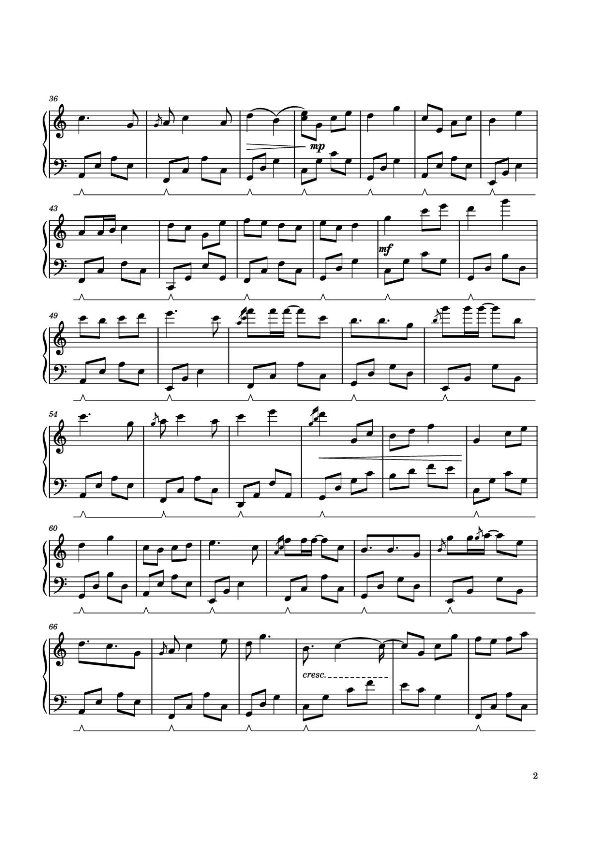Page 2 of the piano sheet music PDF – Công chúa bong bóng Piano by Nguyễn Hoàng Linh