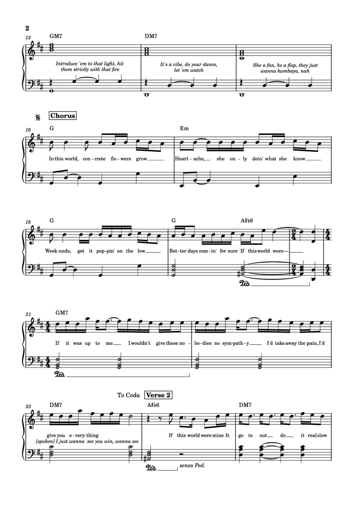 Page 2 of the piano sheet music PDF Piano – LUTHER Piano by Kendrick Lamar